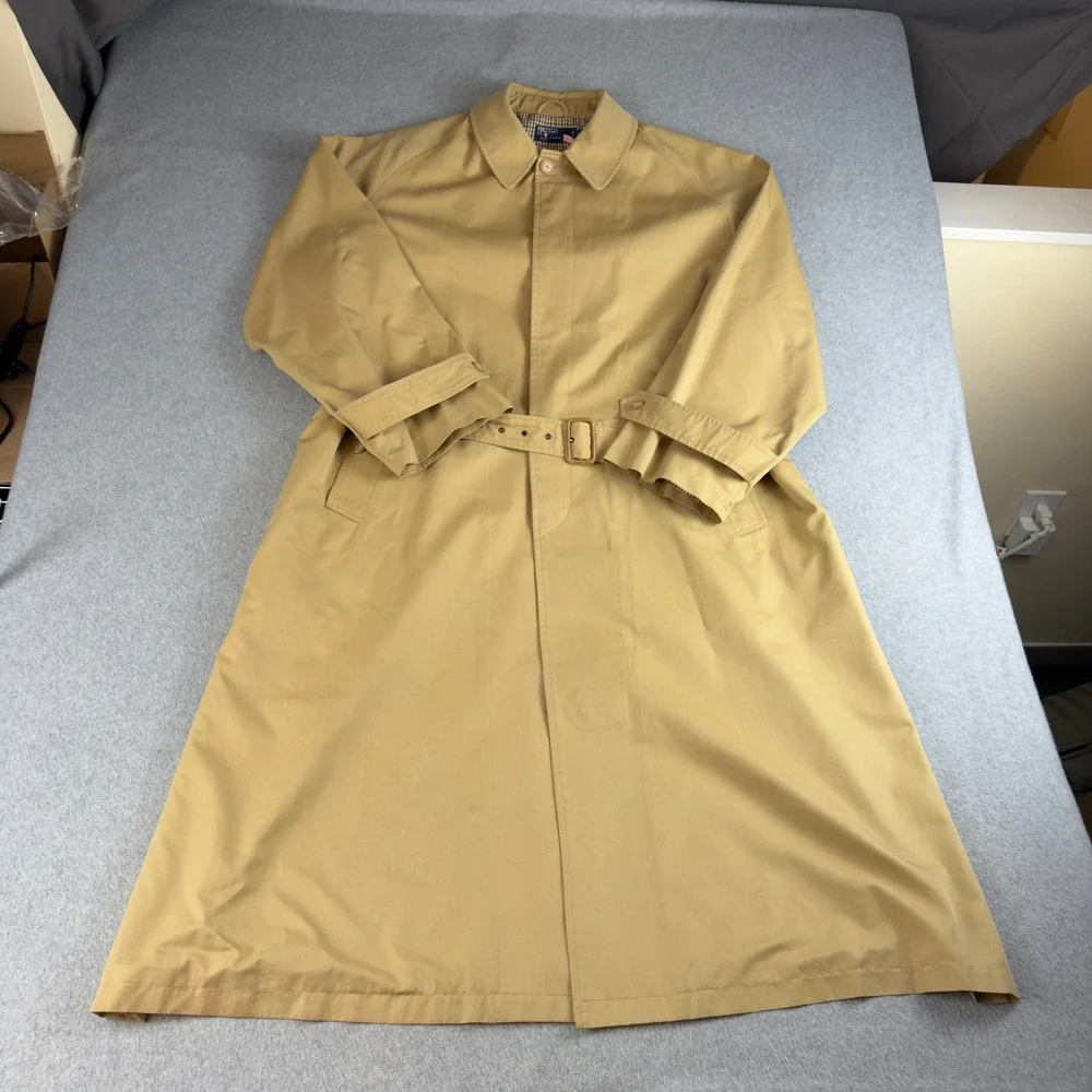 Vintage Polo Ralph Lauren Reversible Trench Coat Khaki Plaid Mens Large Belted